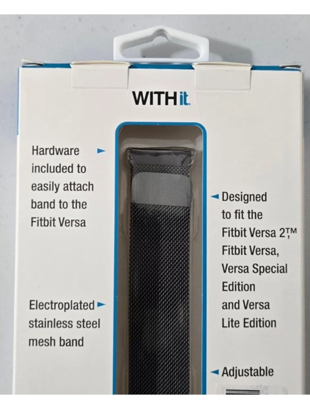 New Withit FitBit Versa Watch Band Stainless Steel Metal Graphite Black Mesh NWT